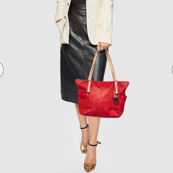 Michael Kors Jet Set Shoulder Tote Bag Hand Painted Metallic Sunrise Red Multi - Picture 5 of 15